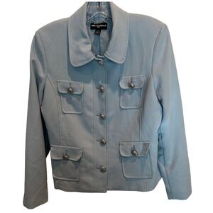 Karl Lagerfeld Short Jacket Fitted Button Front Pockets‎ Blue Size 14P Blazer